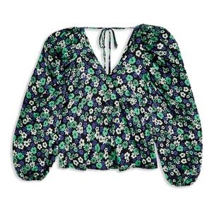 Topshop Floral Puff Sleeve Blouse - US 8